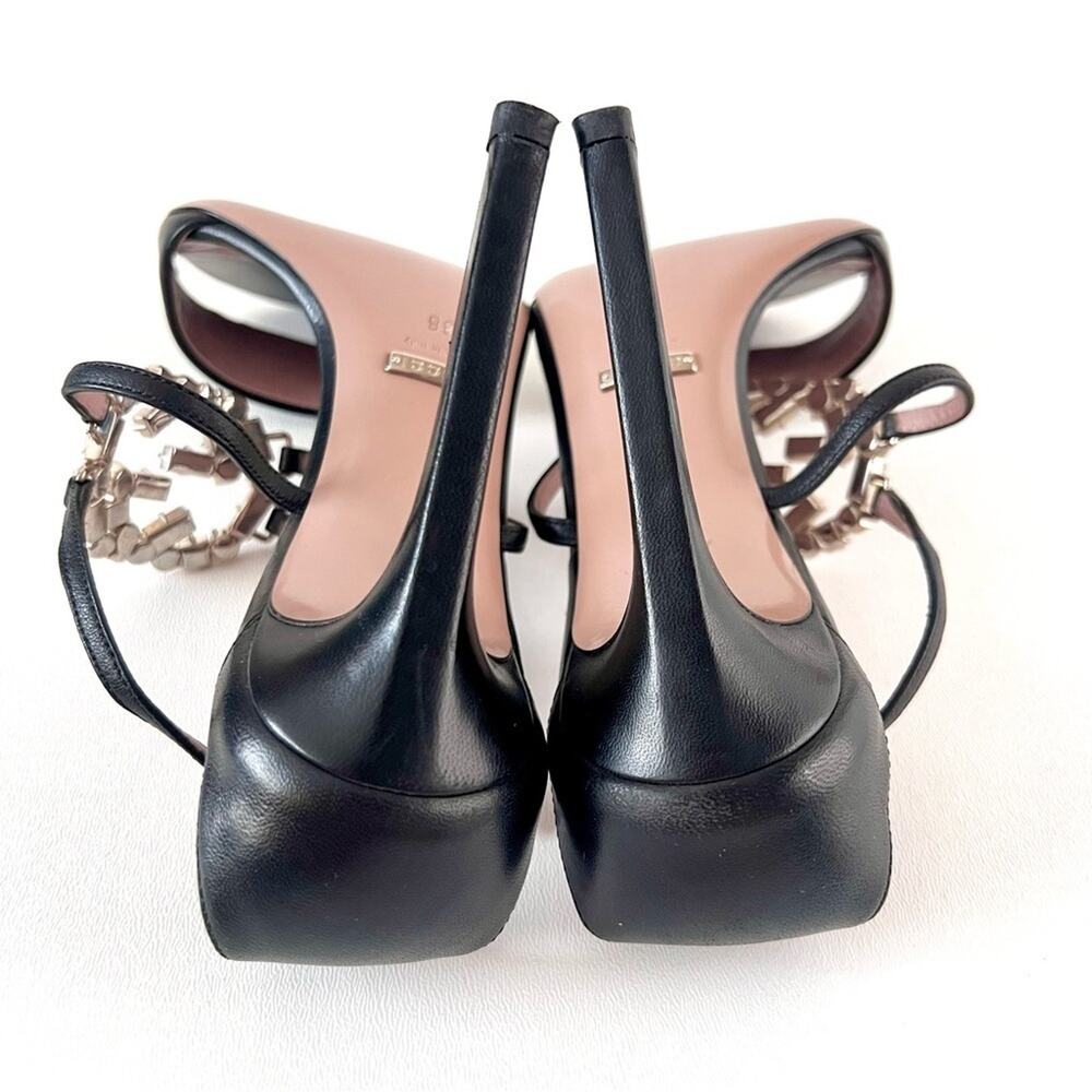 GUCCI || GG Crystal Logo Strappy Heels Black Leather Sandals EU 38 - Picture 10 of 12